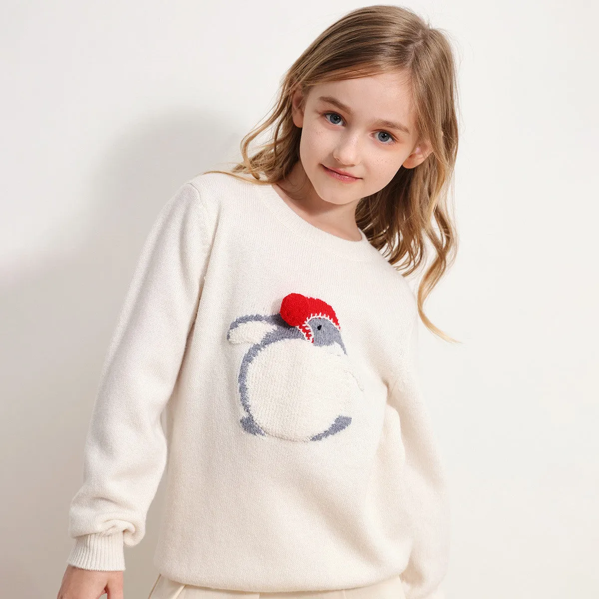 100% Wool Penguin Intarsia Round Neck Sweater