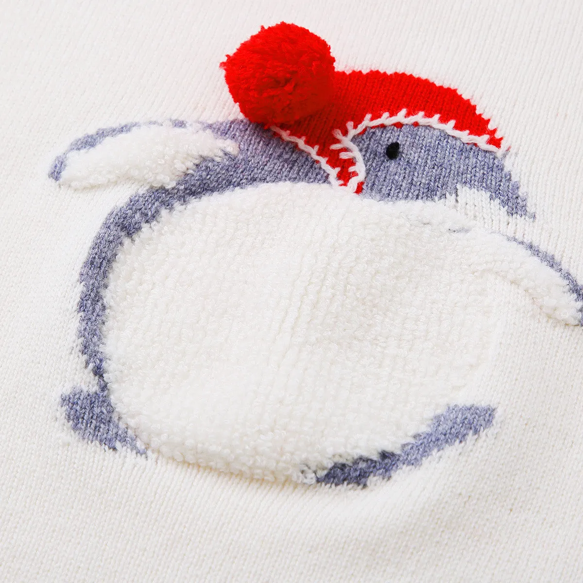 100% Wool Penguin Intarsia Round Neck Sweater