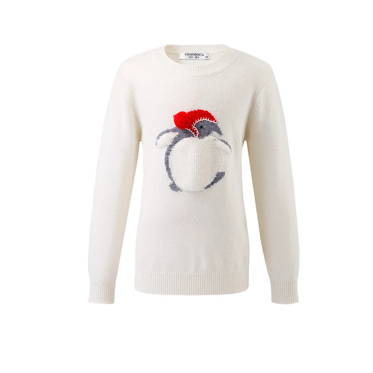 100% Wool Penguin Intarsia Round Neck Sweater