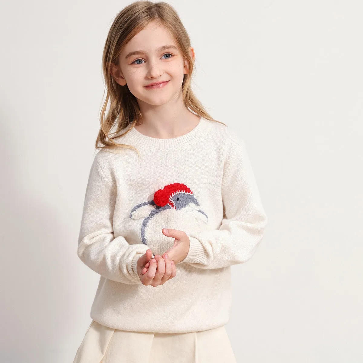 100% Wool Penguin Intarsia Round Neck Sweater