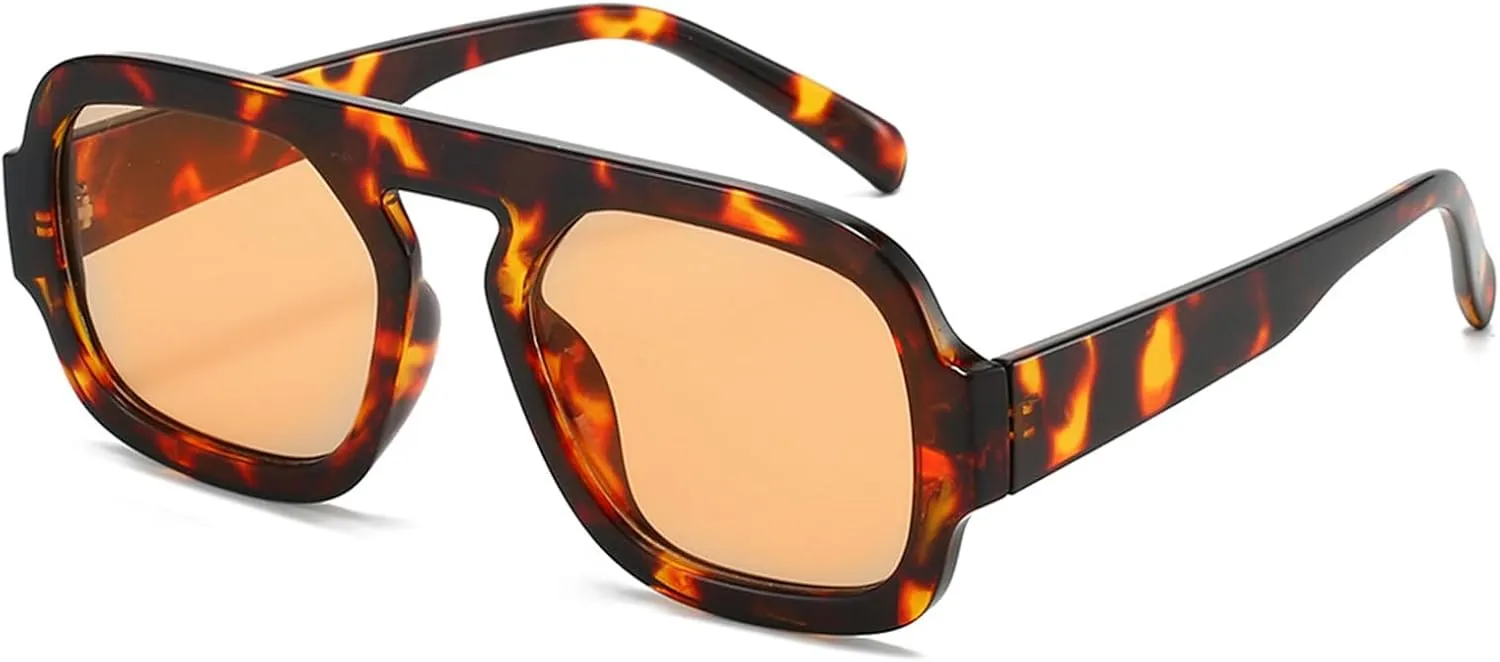 ADE WU Trendy Square Sunglasses for Women Men,Vintage Square Aviator Sunglasses Fashion 70s Inspired Stylish Flat Top Shades
