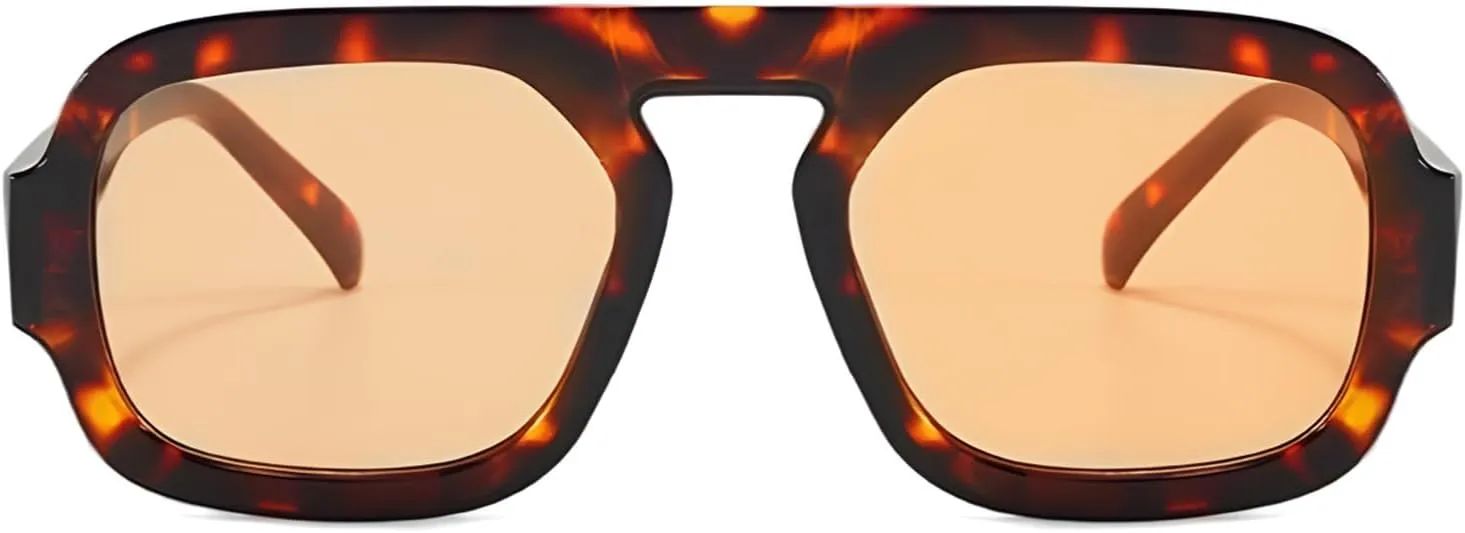 ADE WU Trendy Square Sunglasses for Women Men,Vintage Square Aviator Sunglasses Fashion 70s Inspired Stylish Flat Top Shades