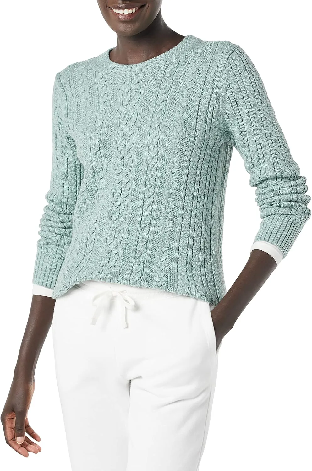 Amazon Essentials Women's Fisherman Cable Long-Sleeve Crewneck Sweater (Available in Plus Size)