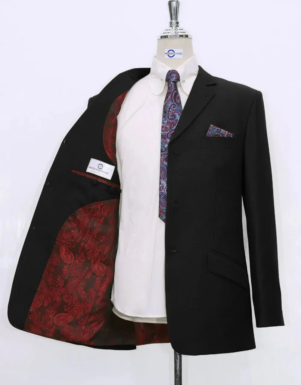 Black Blazer | Tailored 3 Button Black Mod Blazer For Men