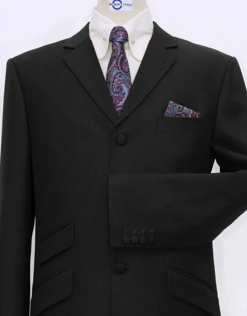 Black Blazer | Tailored 3 Button Black Mod Blazer For Men