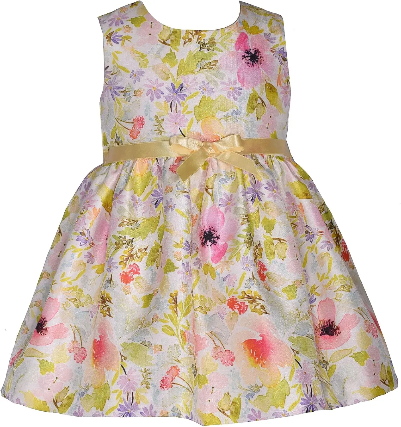 Bonnie Jean Girls Sleeveless Floral Shantung Easter Dress & Textured Knit Collared Yellow Coat 2-Piece Set