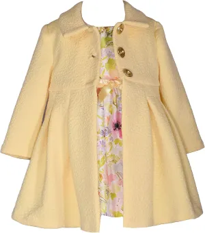 Bonnie Jean Girls Sleeveless Floral Shantung Easter Dress & Textured Knit Collared Yellow Coat 2-Piece Set