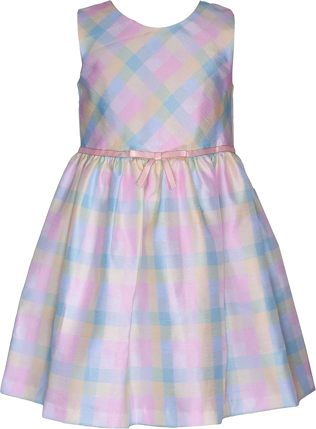 Bonnie Jean Girls Sleeveless Plaid Shantung Easter Dress & Textured Knit Collared Pink Coat 2-Piece Set