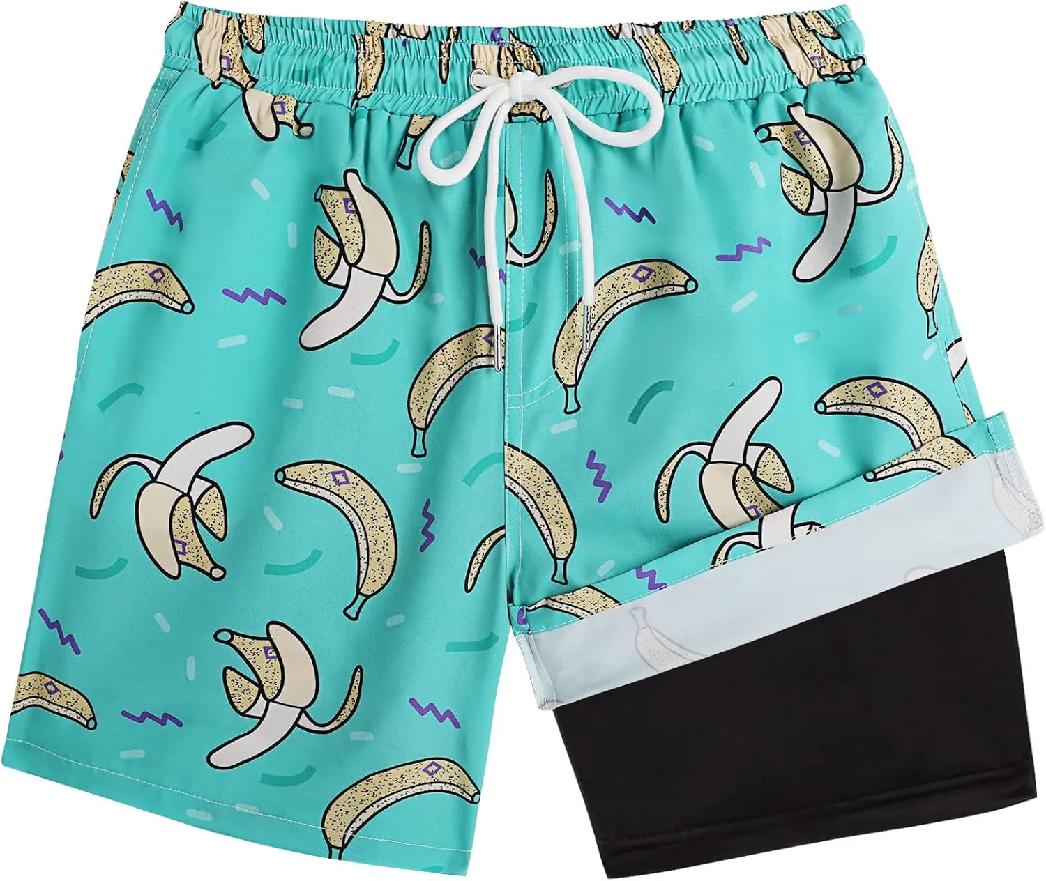 Boys Swim Trunks with Boxer Brief Liner Compression Swim Shorts Quick Dry Bathing Suit Swimwear 5-20 Years