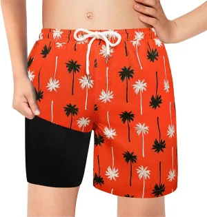 Boys Swim Trunks with Boxer Brief Liner Compression Swim Shorts Quick Dry Bathing Suit Swimwear 5-20 Years