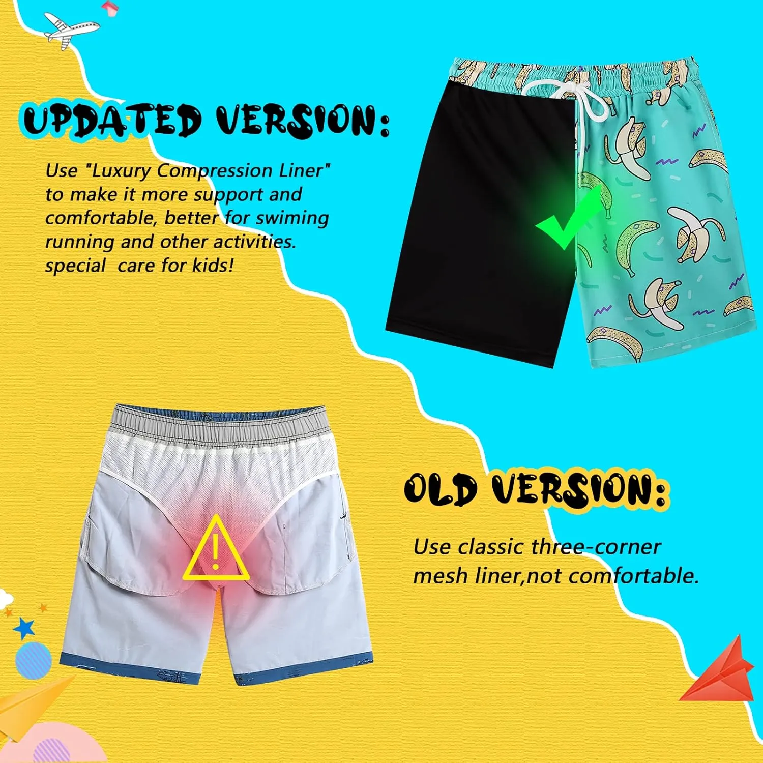 Boys Swim Trunks with Boxer Brief Liner Compression Swim Shorts Quick Dry Bathing Suit Swimwear 5-20 Years