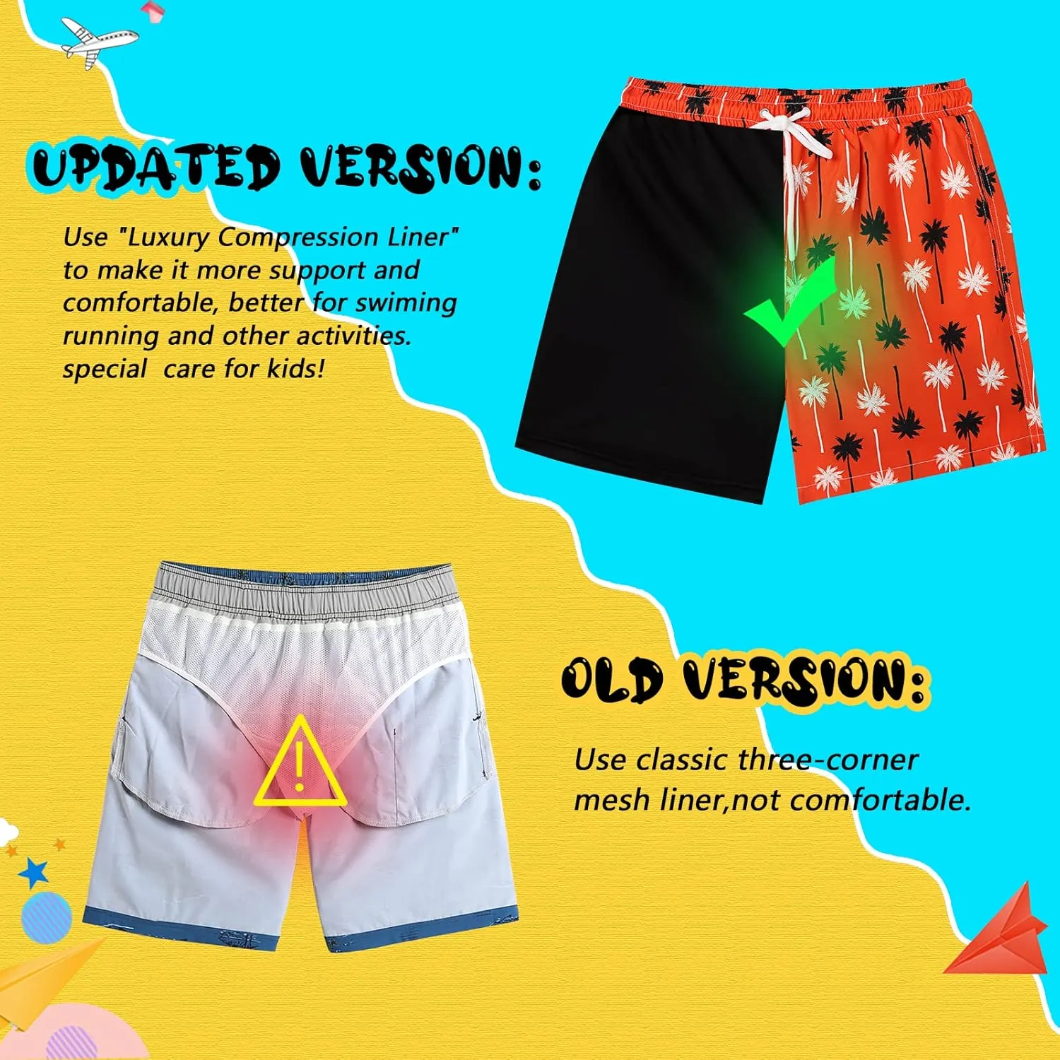 Boys Swim Trunks with Boxer Brief Liner Compression Swim Shorts Quick Dry Bathing Suit Swimwear 5-20 Years