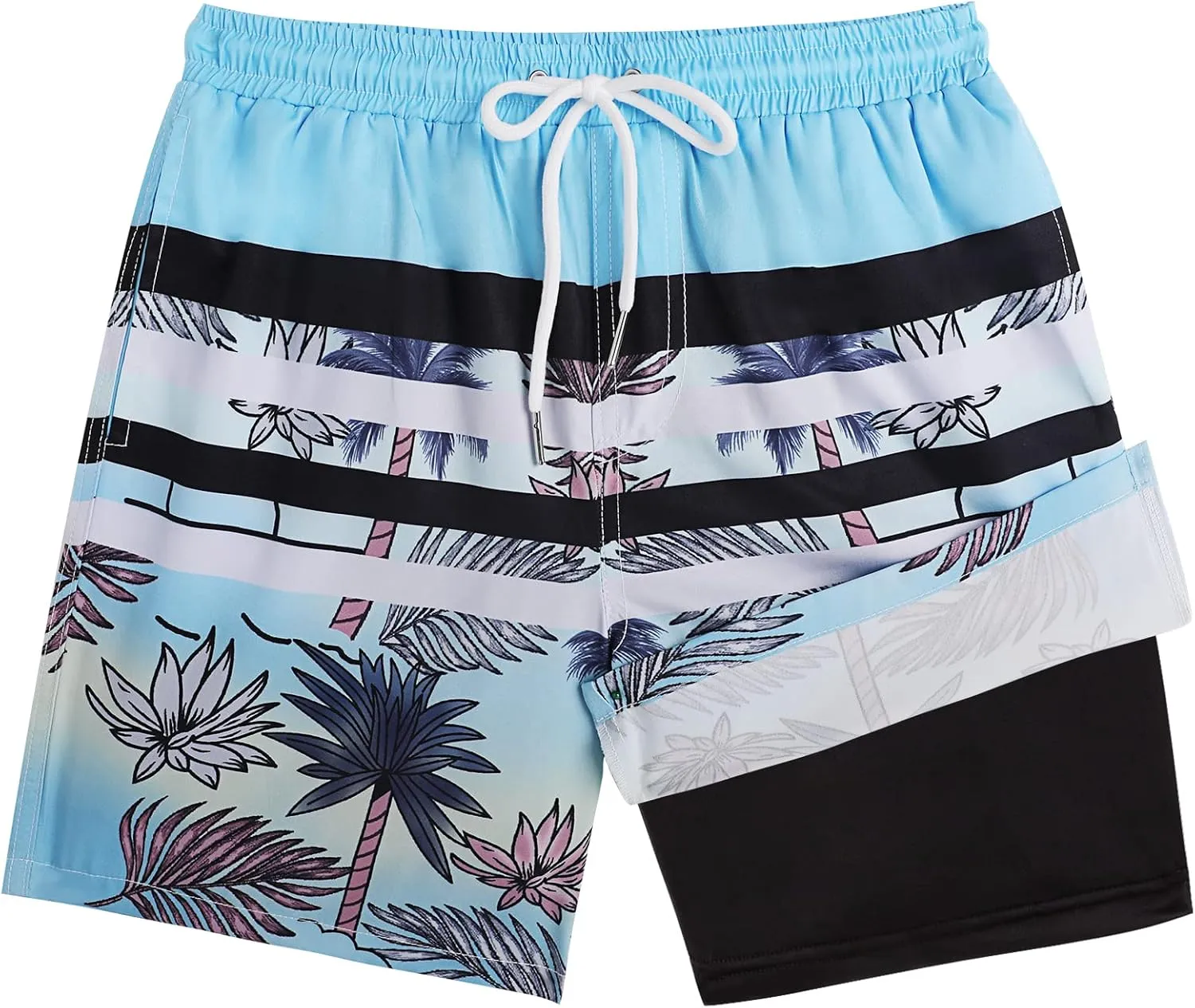 Boys Swim Trunks with Boxer Brief Liner Compression Swim Shorts Quick Dry Bathing Suit Swimwear 5-20 Years