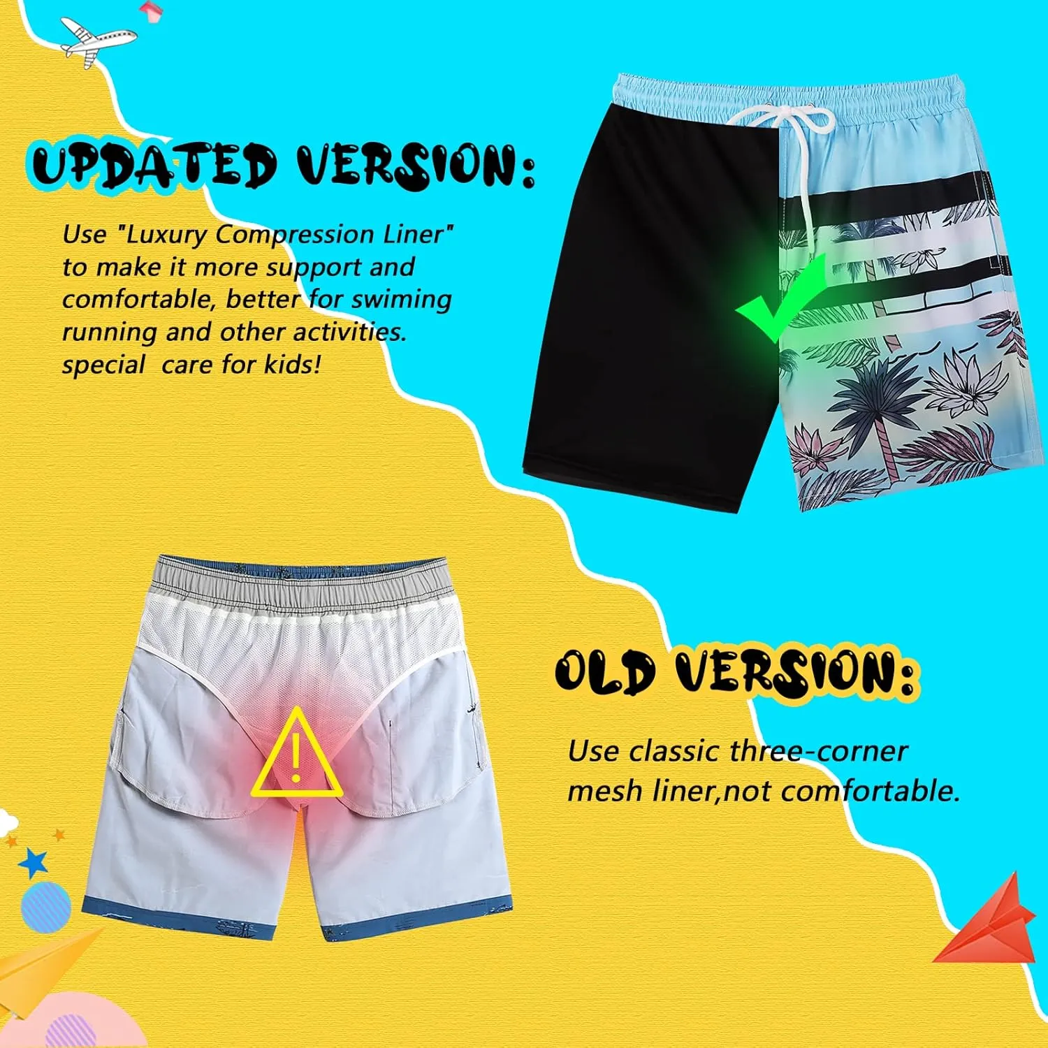 Boys Swim Trunks with Boxer Brief Liner Compression Swim Shorts Quick Dry Bathing Suit Swimwear 5-20 Years