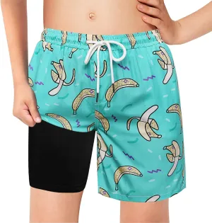 Boys Swim Trunks with Boxer Brief Liner Compression Swim Shorts Quick Dry Bathing Suit Swimwear 5-20 Years