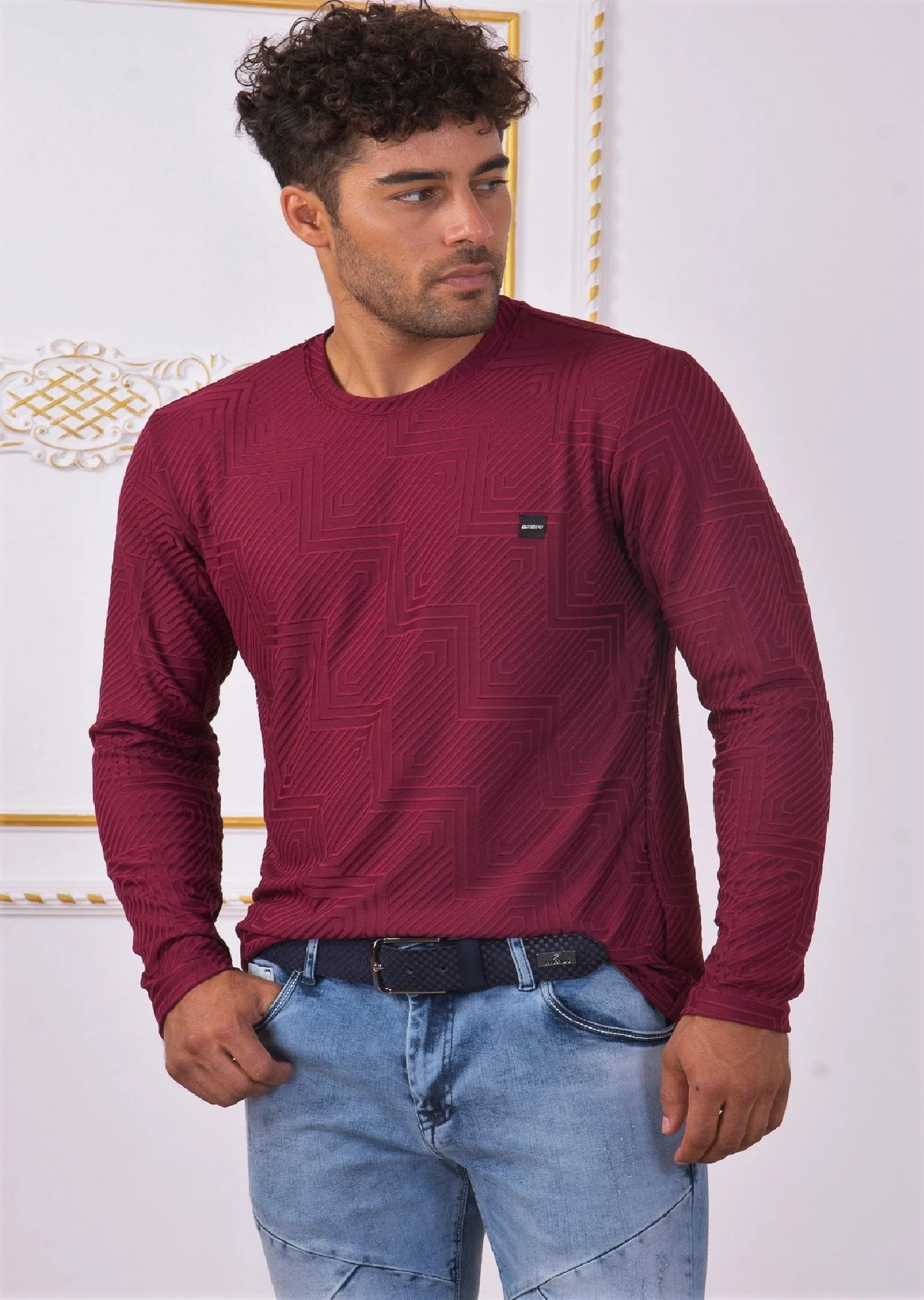 Burgundy Zigzag Meander Sweater