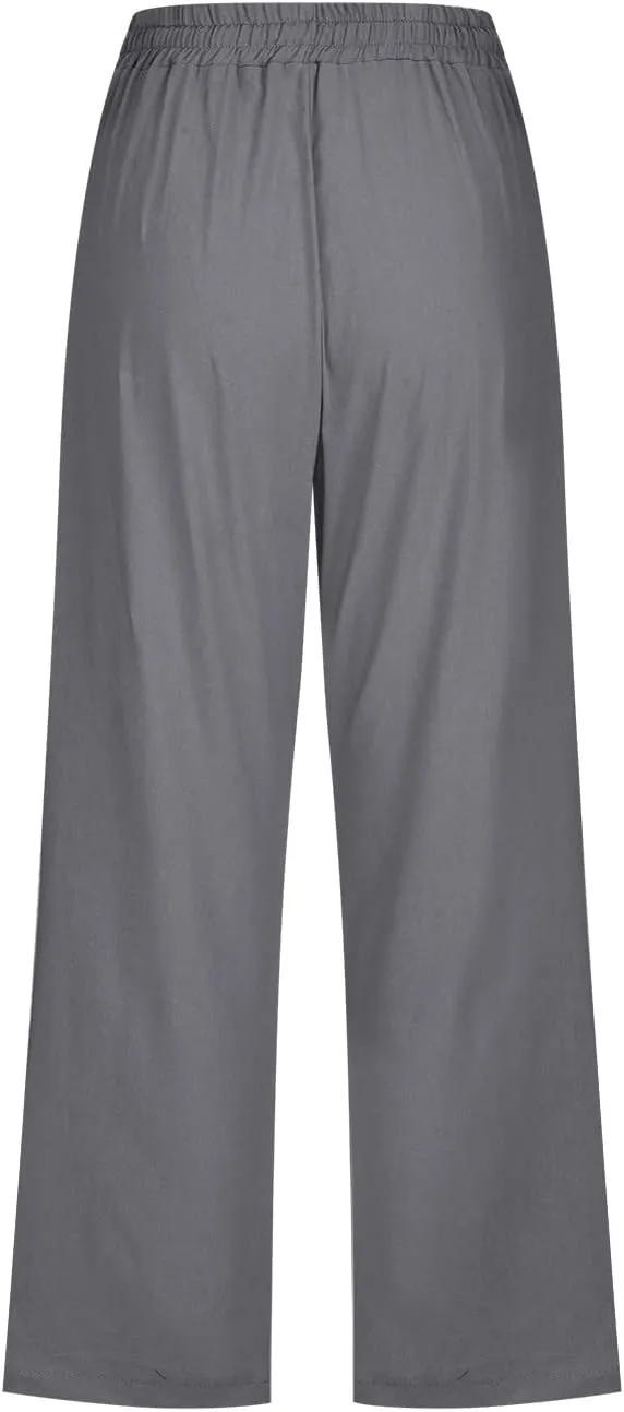 Ceboyel Women Linen Summer Pants Dandelion Pattern Capri Pants Drawstring Cropped Pants High Waist Beach Trouser 2023
