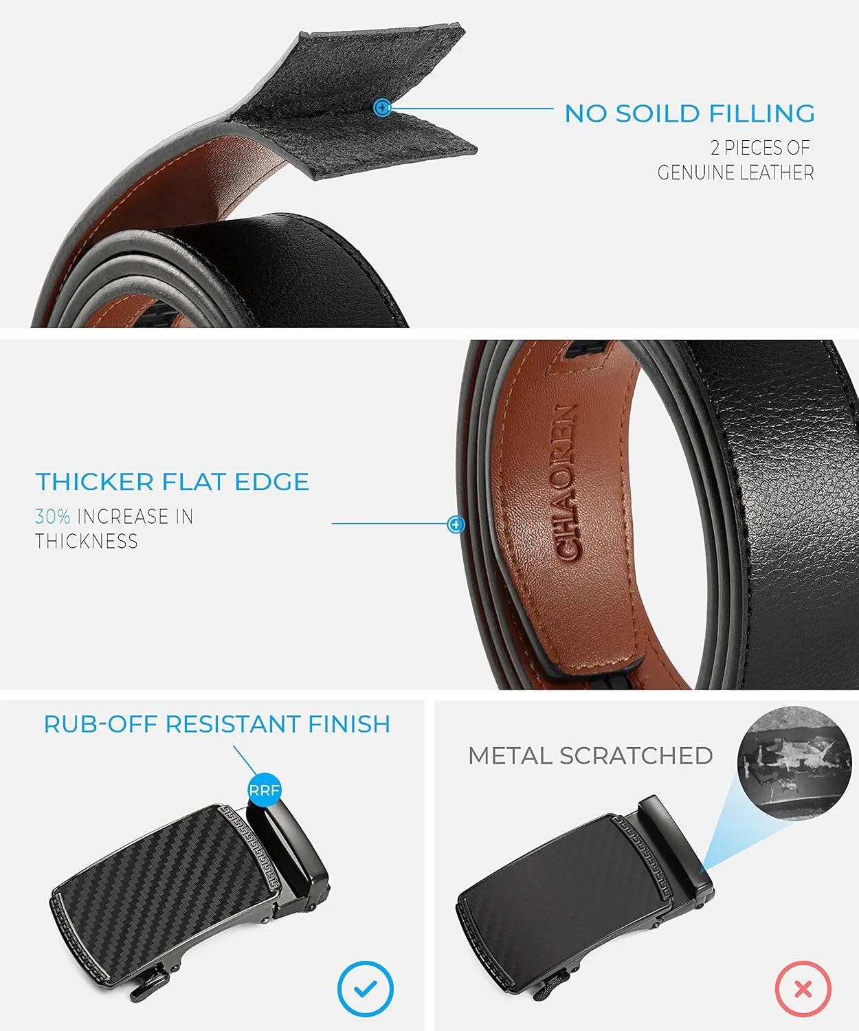 CHAOREN Leather Ratchet Belt Men 2 Pack - Customizable Fit, Effortless Style (35mm)