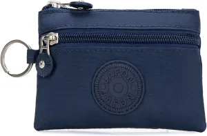 Coin Purse Change Pouch for Women 2 Layers Zipper Oxford Cloth Waterproof Purse (Blue)