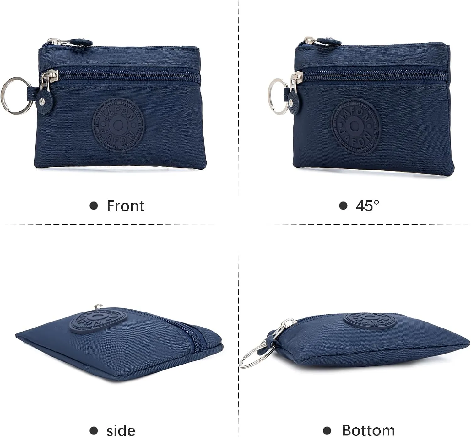 Coin Purse Change Pouch for Women 2 Layers Zipper Oxford Cloth Waterproof Purse (Blue)