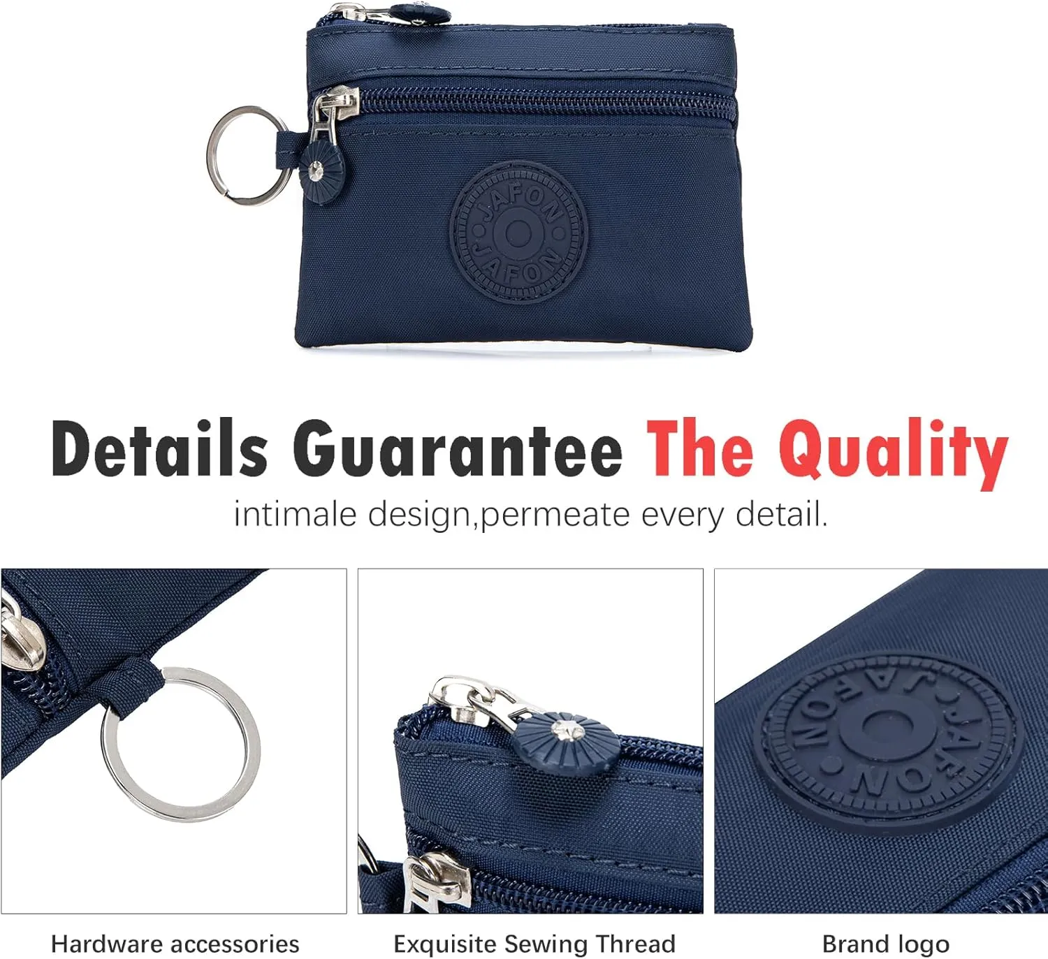 Coin Purse Change Pouch for Women 2 Layers Zipper Oxford Cloth Waterproof Purse (Blue)