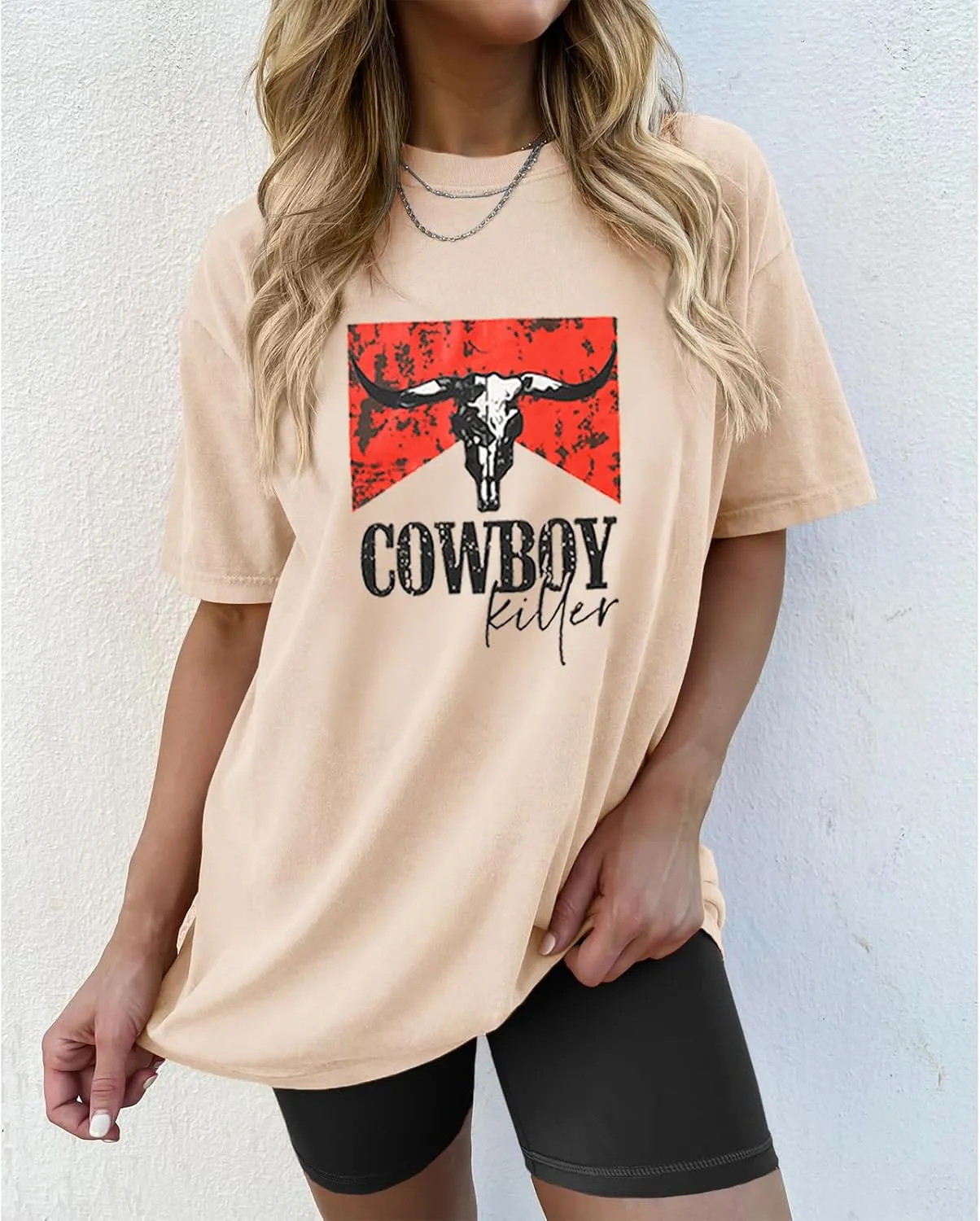 Cowboy Killer Shirt for Women Western Vintage Rodeo T-Shirt Retro Bull Skull Graphic Tee Summer Casual Short Sleeve Top