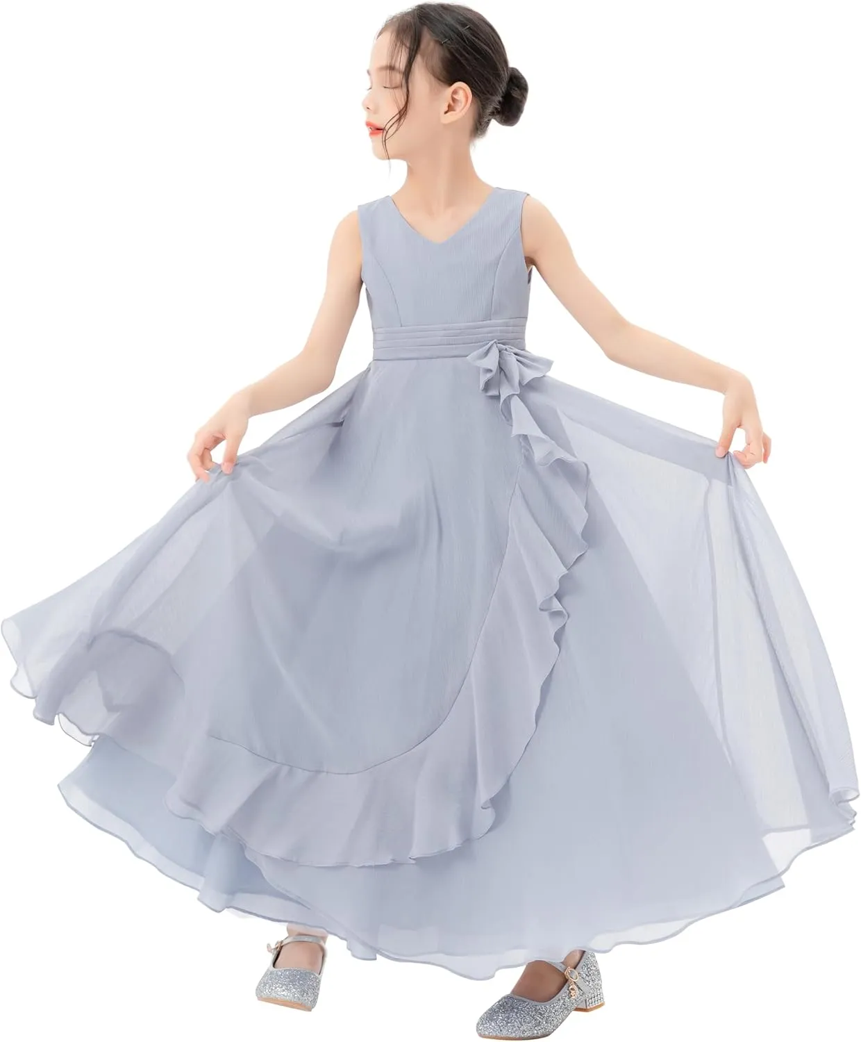 ekidsbridal Ruffle Trim Chiffon Flower Girl Dresses Formal Ballroom Gown Christening 324