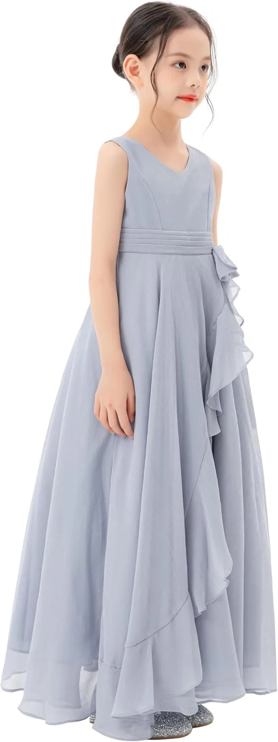 ekidsbridal Ruffle Trim Chiffon Flower Girl Dresses Formal Ballroom Gown Christening 324