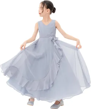 ekidsbridal Ruffle Trim Chiffon Flower Girl Dresses Formal Ballroom Gown Christening 324