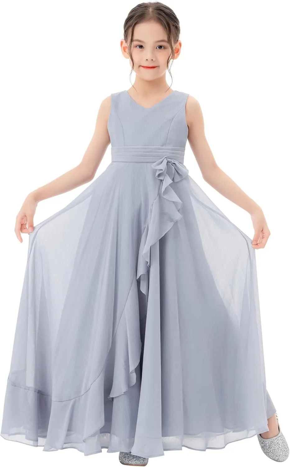 ekidsbridal Ruffle Trim Chiffon Flower Girl Dresses Formal Ballroom Gown Christening 324