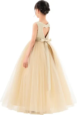 ekidsbridal Satin Heart Cutout Flower Girl Dresses Pearl Beaded Trim Pretty Princess P250