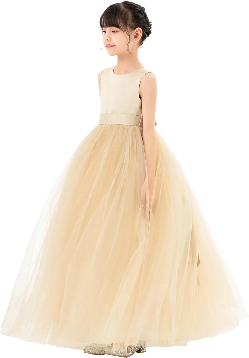 ekidsbridal Satin Heart Cutout Flower Girl Dresses Pearl Beaded Trim Pretty Princess P250