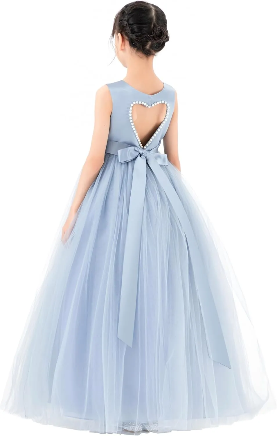 ekidsbridal Satin Heart Cutout Flower Girl Dresses Pearl Beaded Trim Pretty Princess P250