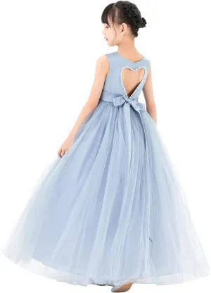 ekidsbridal Satin Heart Cutout Flower Girl Dresses Pearl Beaded Trim Pretty Princess P250