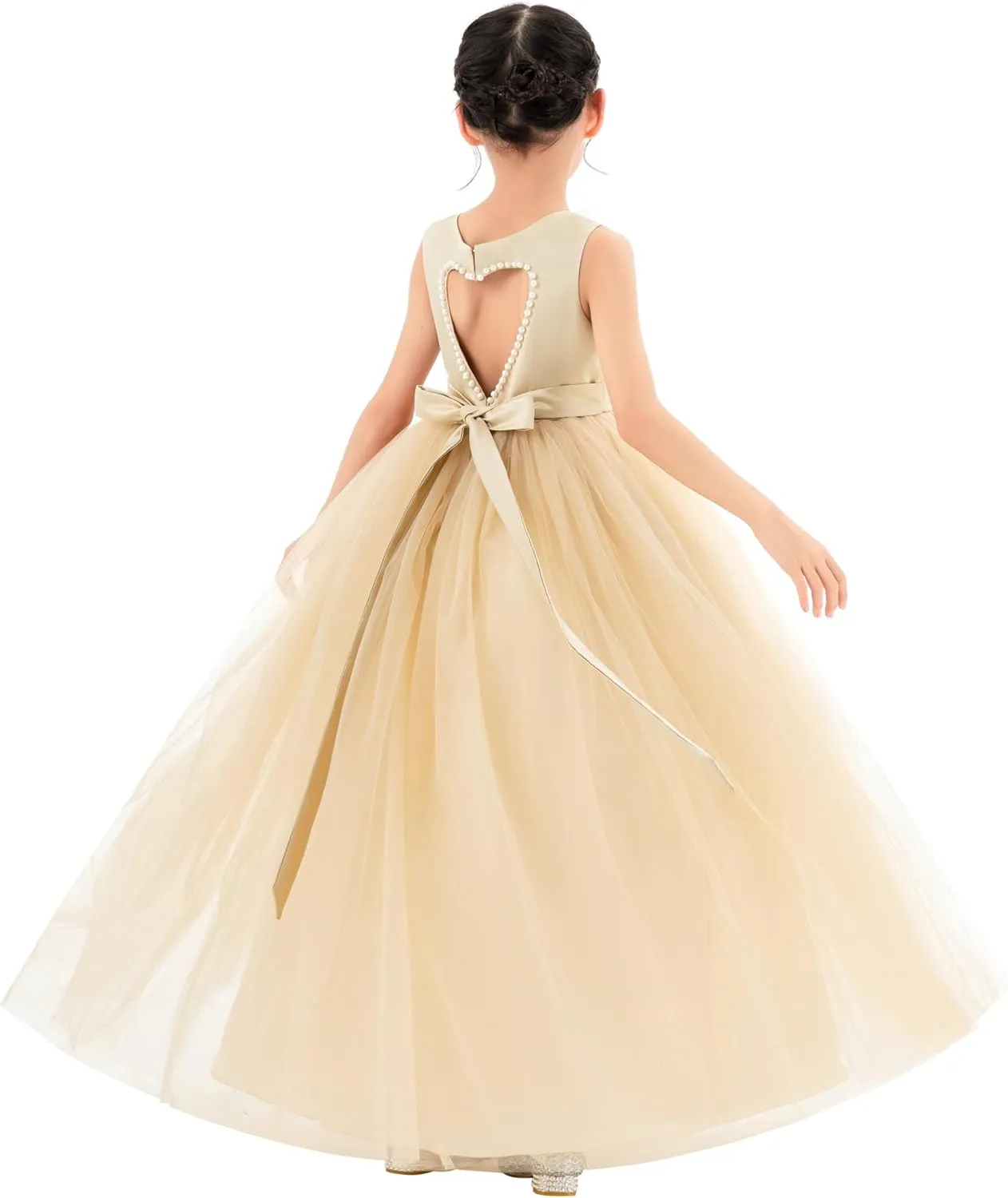 ekidsbridal Satin Heart Cutout Flower Girl Dresses Pearl Beaded Trim Pretty Princess P250