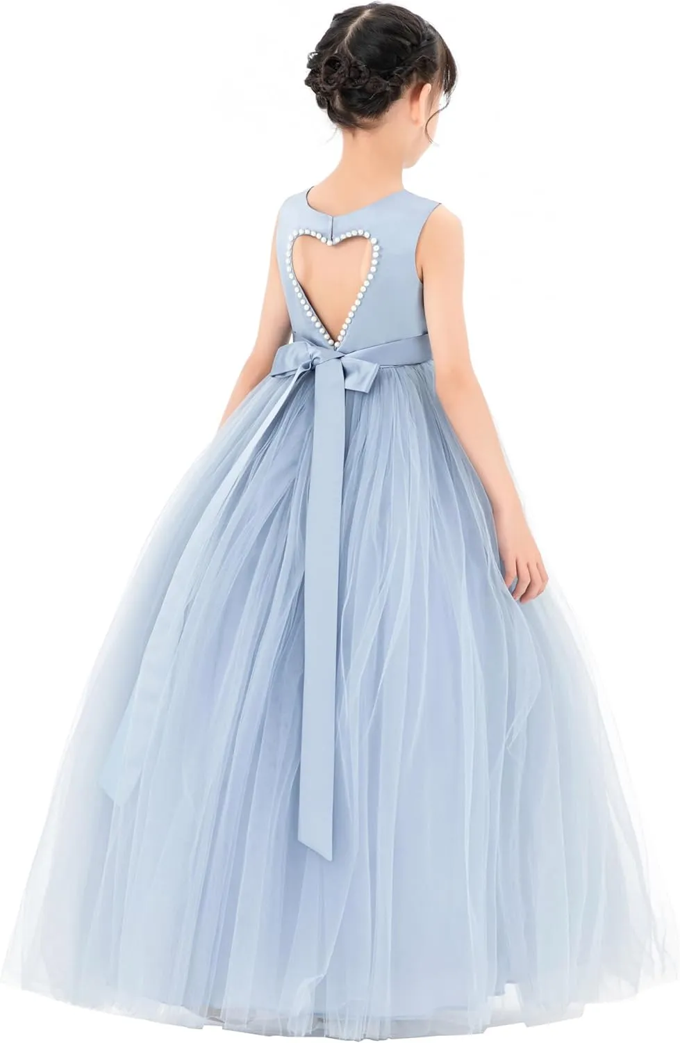 ekidsbridal Satin Heart Cutout Flower Girl Dresses Pearl Beaded Trim Pretty Princess P250