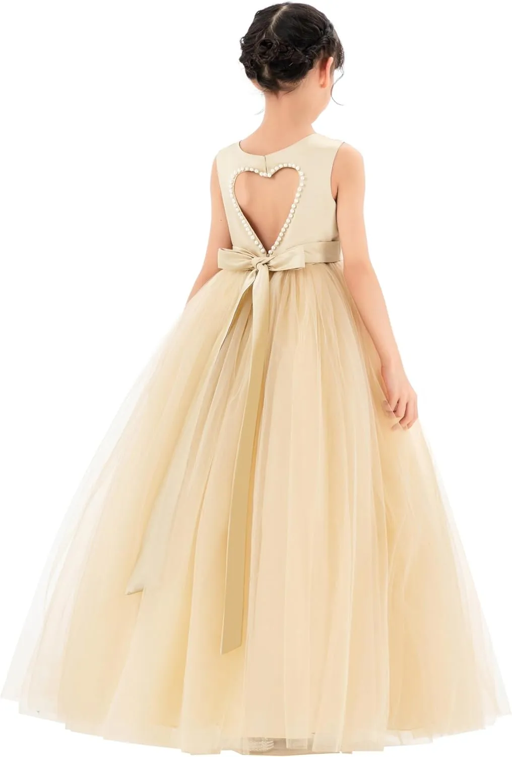 ekidsbridal Satin Heart Cutout Flower Girl Dresses Pearl Beaded Trim Pretty Princess P250