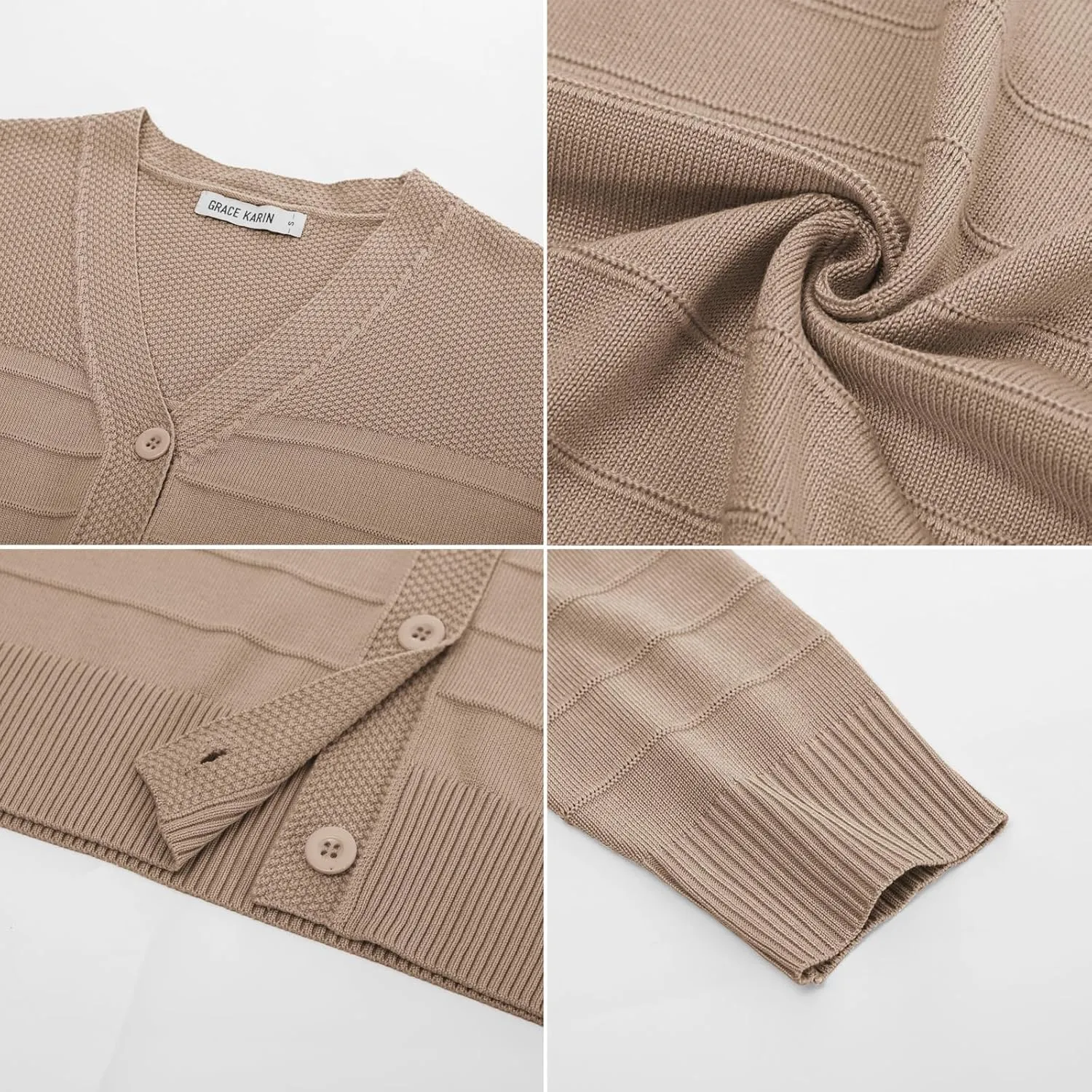 GRACE KARIN Women's Cropped Cardigan 3/4 Sleeve Button Down Bolero Shrug Knit Sweater Tops Open Front Lightweight