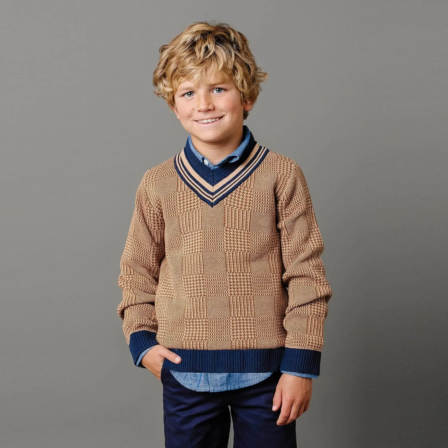 Hope & Henry Boys' Long Sleeve V-Neck Cricket Sweater