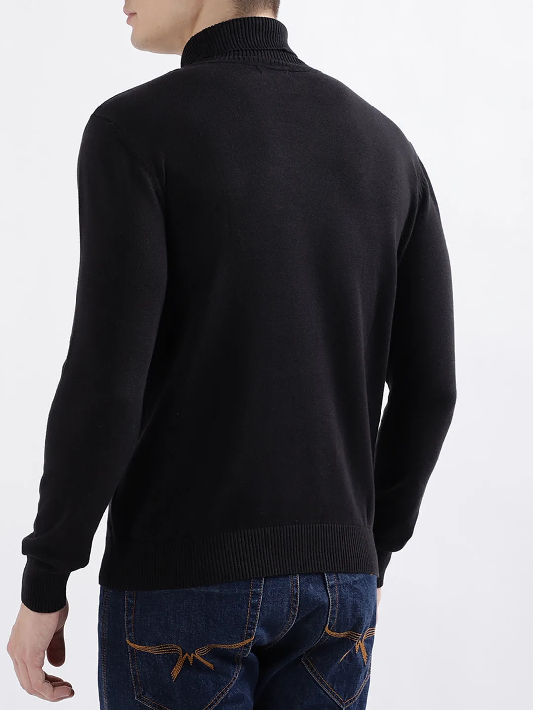 Iconic Men Black Solid Full Sleeves Turtle Neck Sweater