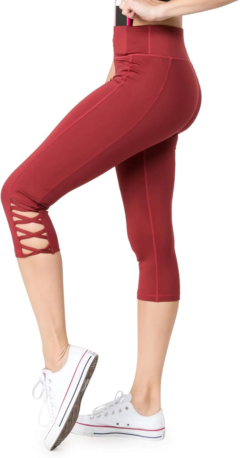 ICONOFLASH Workout Leggings for Women High Waist Pockets with Lattice Details Sport Pants