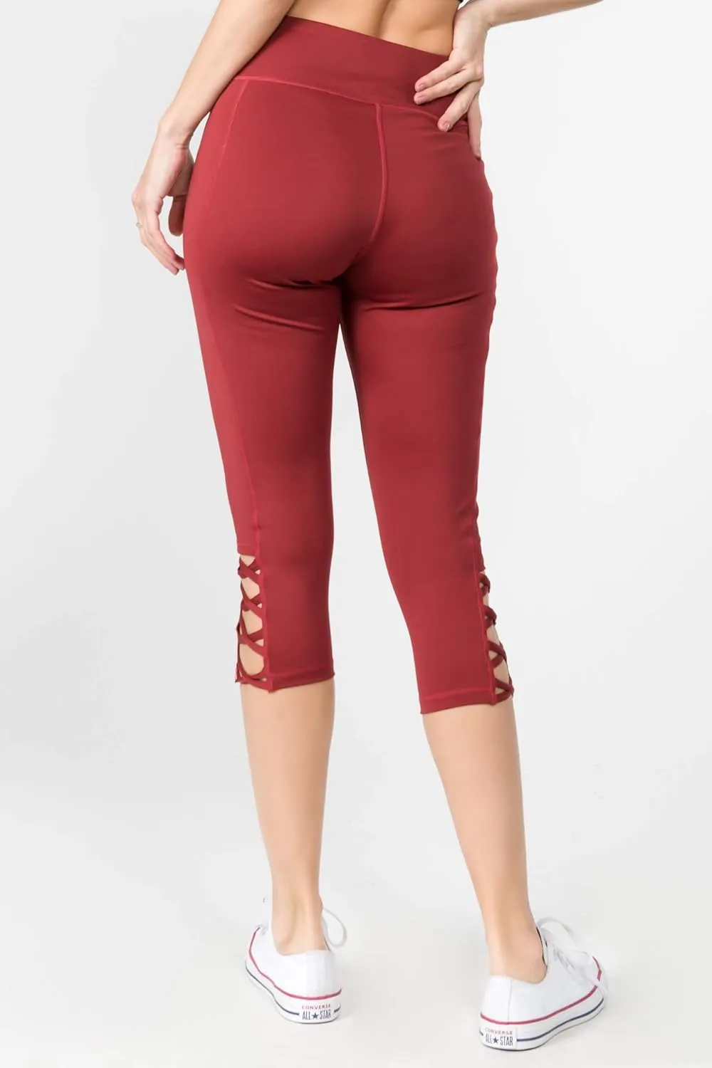 ICONOFLASH Workout Leggings for Women High Waist Pockets with Lattice Details Sport Pants
