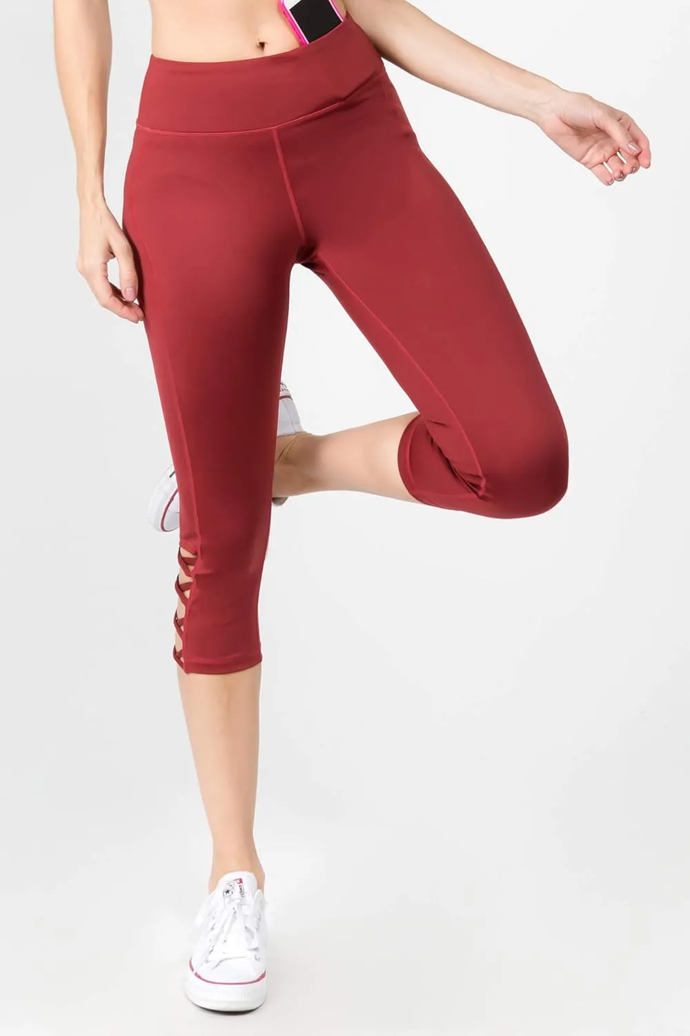 ICONOFLASH Workout Leggings for Women High Waist Pockets with Lattice Details Sport Pants