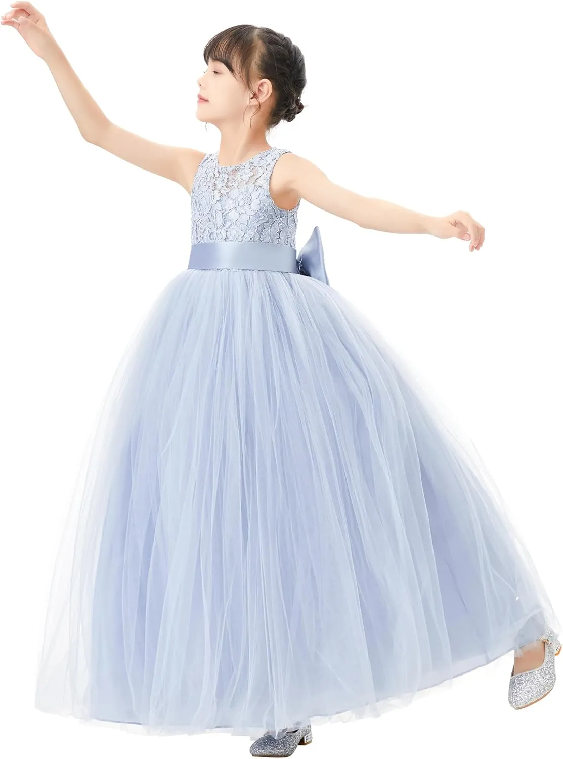 Illusion Lace Flower Girl Dresses for Pageant Occasions Junior Bridesmaid 331