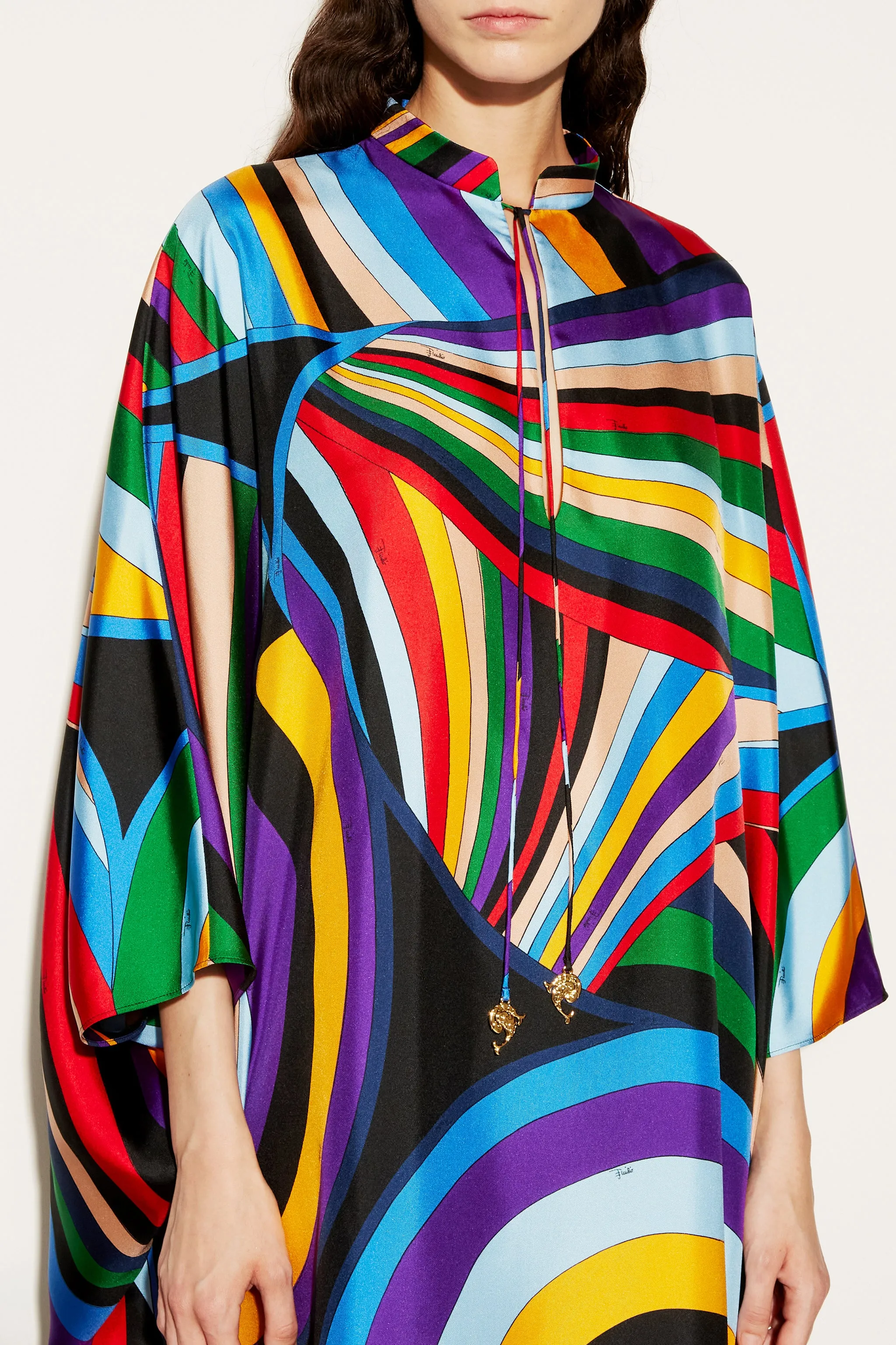 Iride-Print Silk-Twill Kaftan