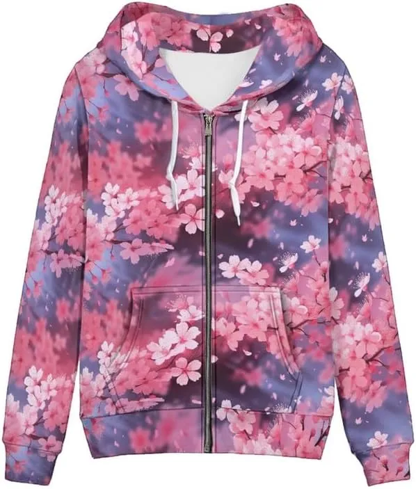 Irisjudy Color Stripes Zip up Hoodies for Women, Monet Art Sport Sweatshirt Women Ladies Hooded Tops for Spring Fall