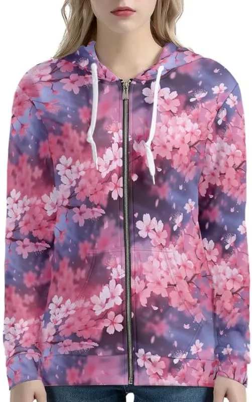 Irisjudy Color Stripes Zip up Hoodies for Women, Monet Art Sport Sweatshirt Women Ladies Hooded Tops for Spring Fall