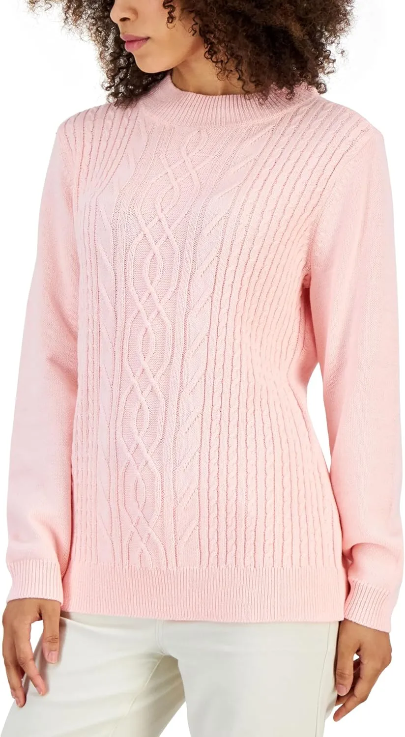 Karen Scott Women's Cable-Knit Sweater Soft Pink XXL