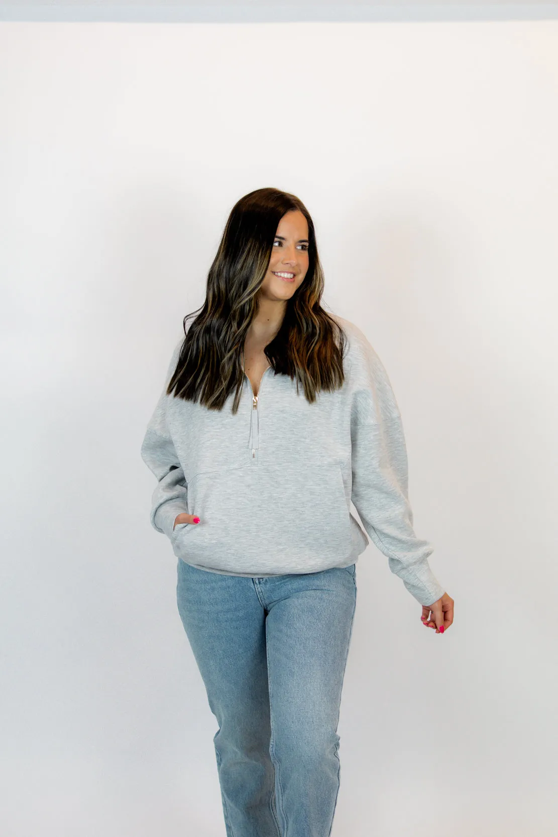 Kennedy Zip Up Pullover | Heather Grey