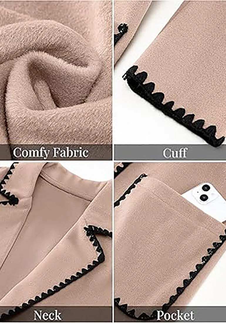 LUVAMIA Women Casual Lapel Long Sleeve Trench Coat Blazer Jacket Front Button No Stretch Front Pocket